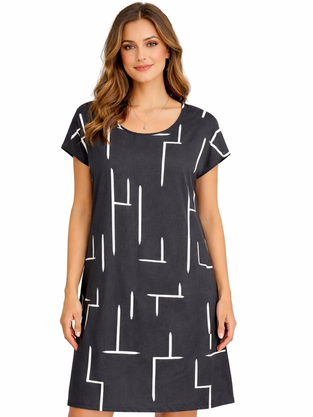 Emery Rose Plus Size 3XL Black Abstract Print Short Sleeve T-Shirt Dress